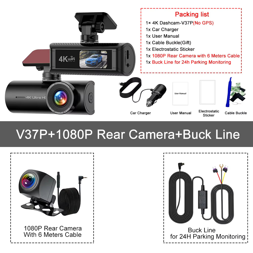 Caméra Embarqué Arrière et Avant pour Voiture 4k