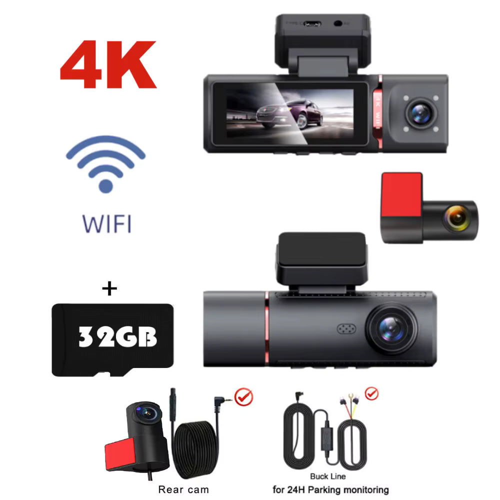 Caméra embarquée 3 voies 4K UHD avec GPS intégré – Vision Nocturne &amp; Surveillance 24h/24