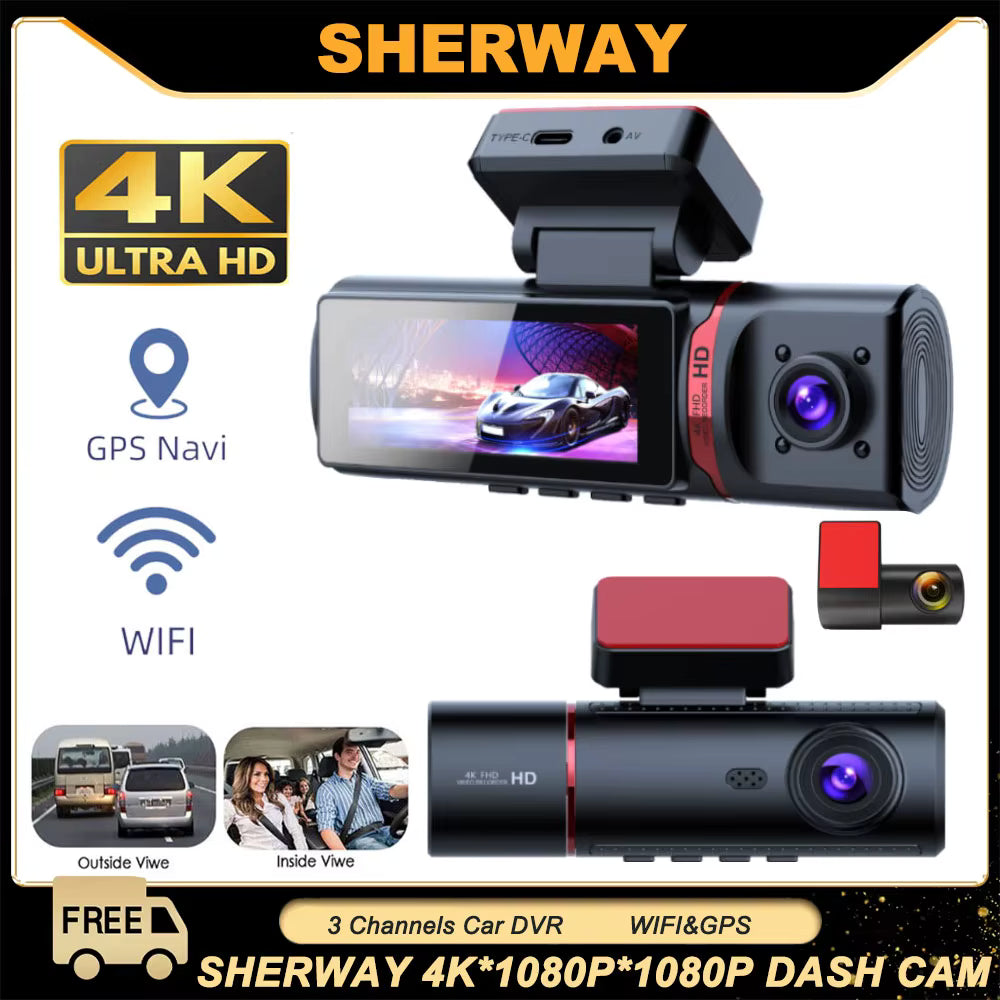Caméra embarquée 3 voies 4K UHD avec GPS intégré – Vision Nocturne &amp; Surveillance 24h/24