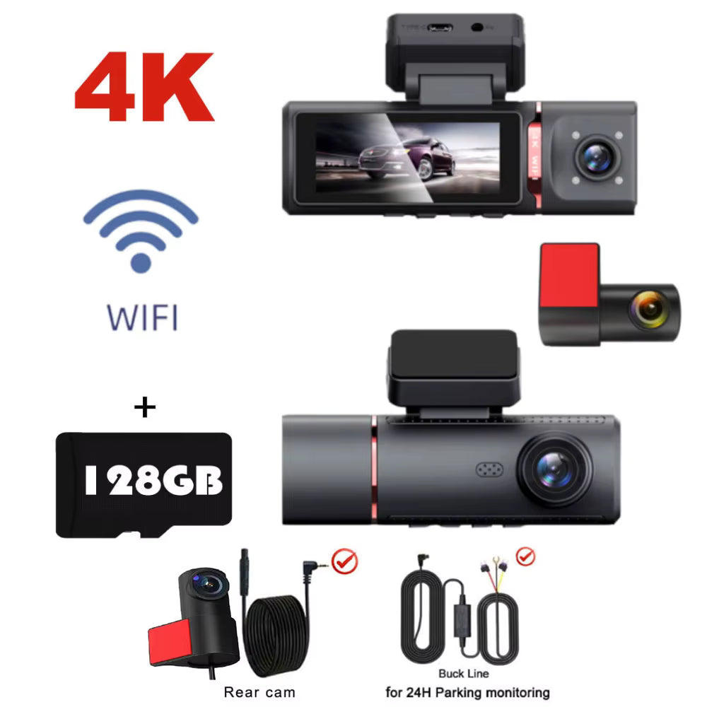 Caméra embarquée 3 voies 4K UHD avec GPS intégré – Vision Nocturne &amp; Surveillance 24h/24