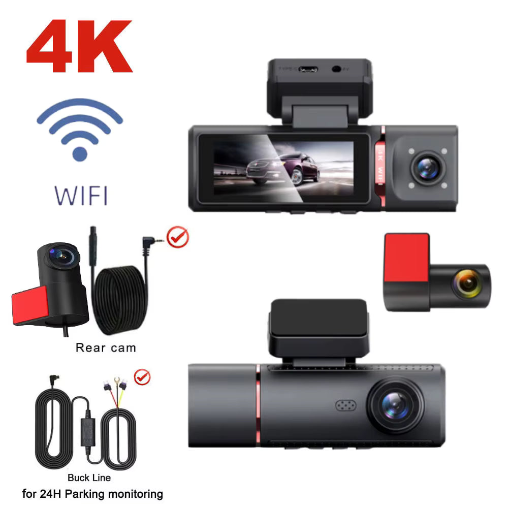 Caméra embarquée 3 voies 4K UHD avec GPS intégré – Vision Nocturne &amp; Surveillance 24h/24